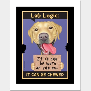 Yellow Labrador Retriever holding sign Posters and Art